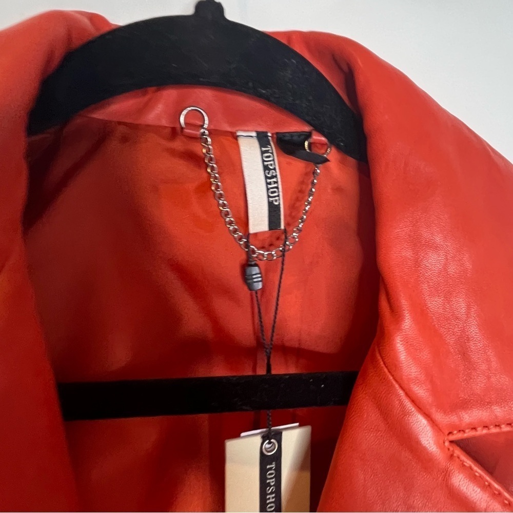 Topshop | Crop Leather Moto Red Jacket 4 US - Picture 4 of 5
